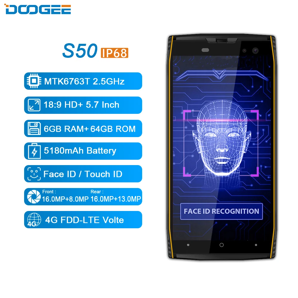 DOOGEE S50 6 ГБ Оперативная память 4G B Встроенная Helio P23 MTK 2 3 ГГц Octa Core 5 7 &quotips Экран IP68