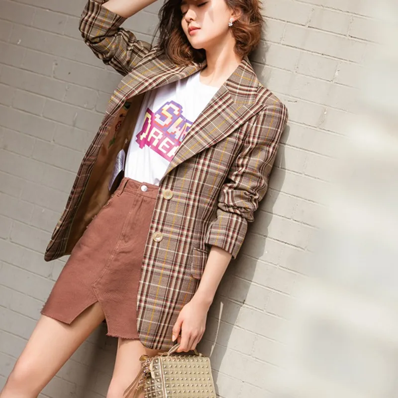 2018 new Autumn &amp Winter Korean version Women's Jacket casual plaid Blazer long sleeve plus size Blaser Feminino | Женская одежда
