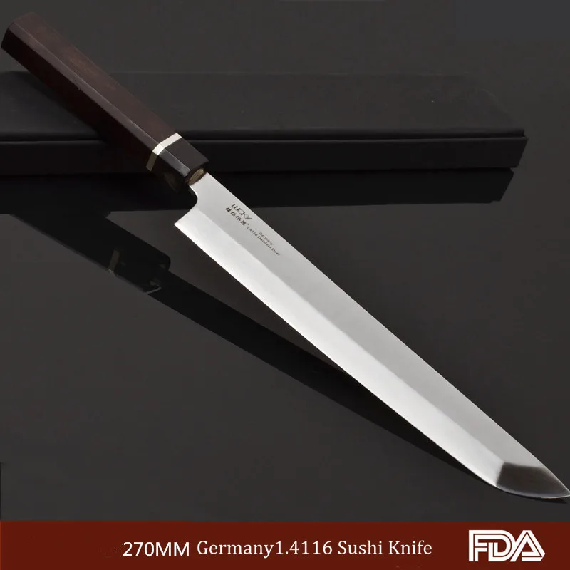 

Японский Нож для суши сашими 10,5 дюйма, кухонный нож из немецкой нержавеющей стали 1,4116, поварской нож для филе лосося, рыбы, Sakimaru Takohiki 6 Вт