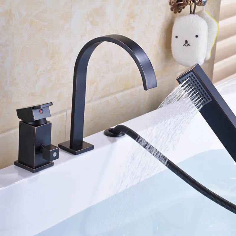 Deck Mounted 3pc Waterfall Bathroom Tub Mixer Faucet Single Lever with Hand Shower Bathtub Hot and Cold Taps | Обустройство дома