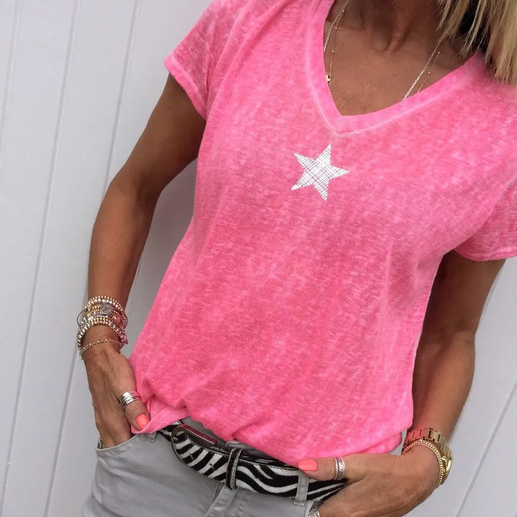 

2019 Hot Summer Women Fashion Star Print T Shirt Oversize Ladies Short Sleeve Casual Tshirt Female Sexy V Neck Top Plus Size 8XL