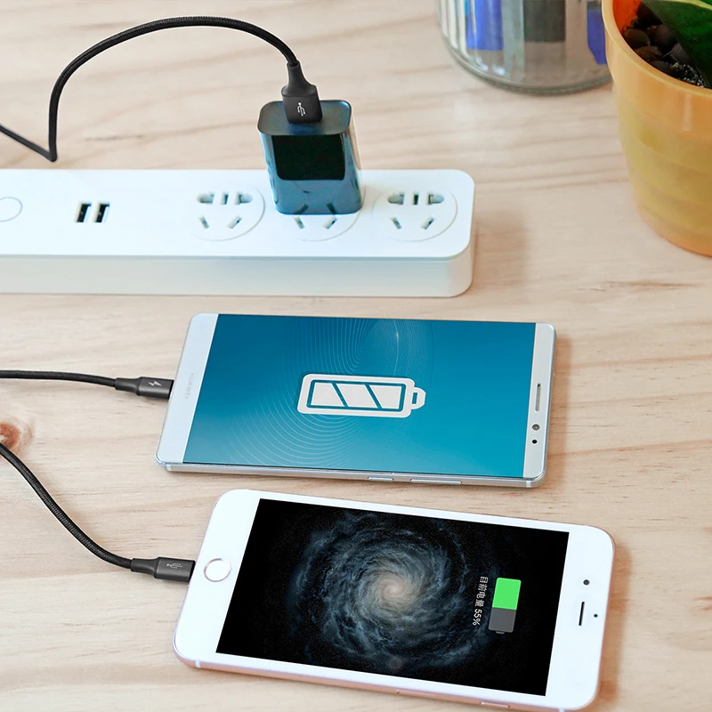 Baseus 2 in 1 USB Cable For iPhone Xs Max Xr X 8 7 6 Fast Charging Charger Micro USB Cable Android Mobile Phone Microusb Cable