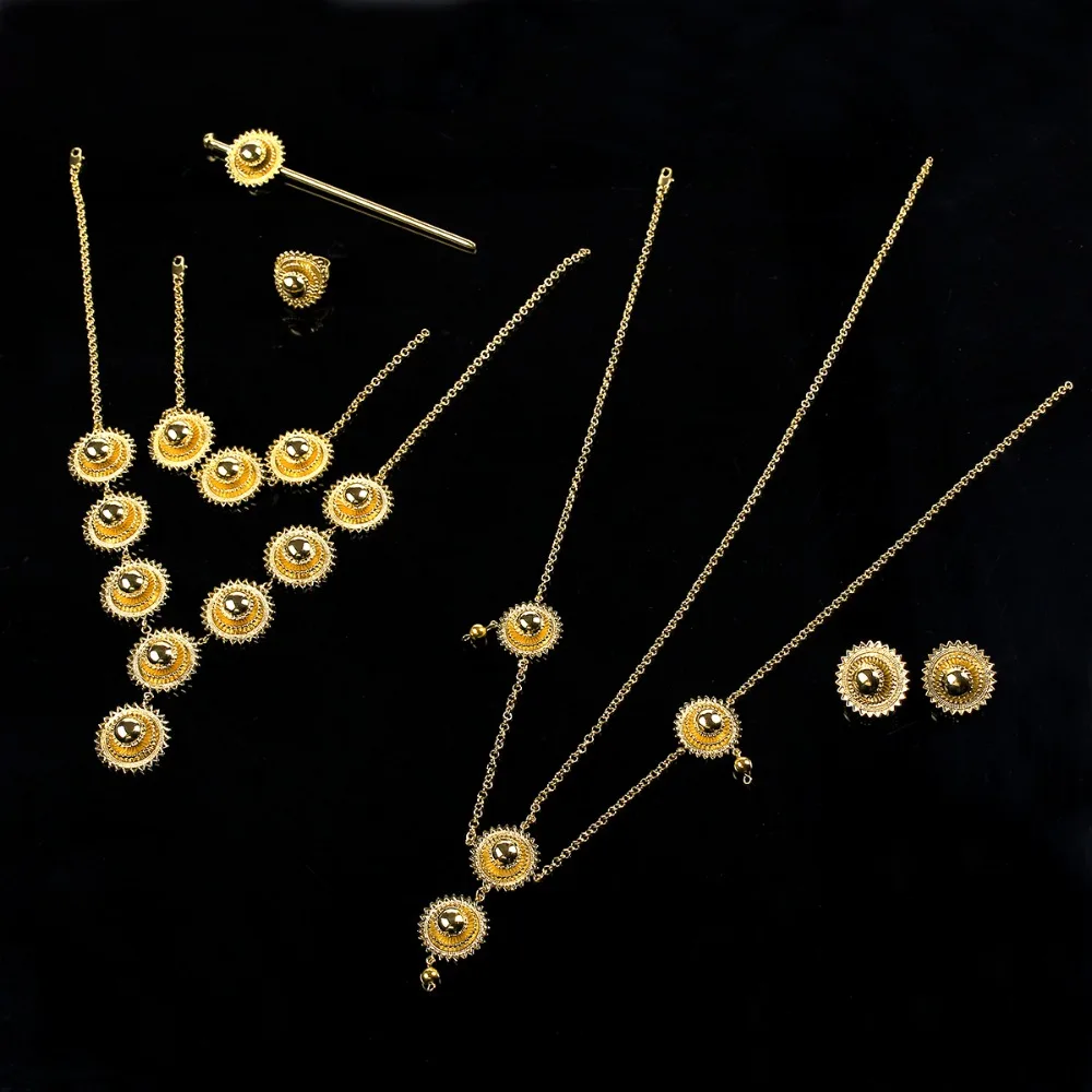 Лучшее качество наборы эфиопских ювелирных украшений для волос золотого цвета 22