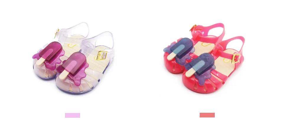 Mini Melissa/стильные прозрачные сандалии для девочек с изображением мороженого; Новинка года; сандалии в римском стиле для девочек; детская обувь; прозрачные детские сандалии с нескользящей подошвой