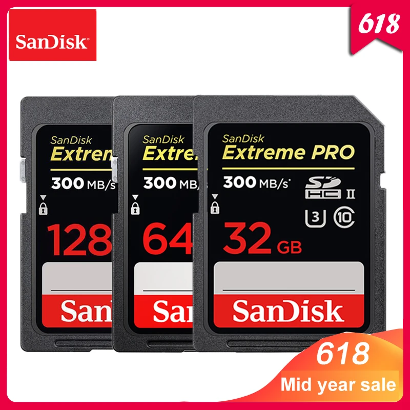 Карта памяти Sandisk Extreme Pro SD 100% 32 ГБ 64 скорость чтения до 300 МБ/с. класс 10 карта U3 128 для