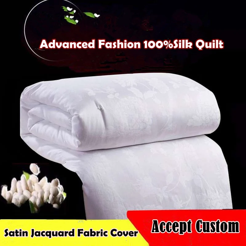 

Custom Handmade Silk Comforter 100%Silk Filler Quilt Summer Winter Silk Blankets Elegant Satin Jacquard 100%Cotton Fabric Cover