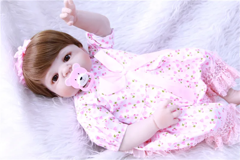 Реалистичная силиконовая кукла Bebe Reborn 55 см коричневая для волос Детская