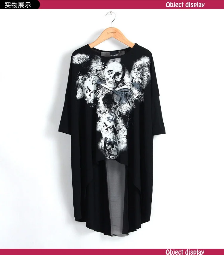 The spring of 2014 Europe and the United States love avant-garde fashion skulls dovetail rock T-shirt dress | Женская одежда