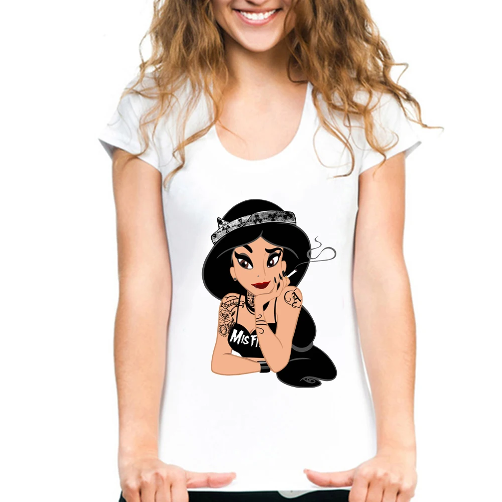 Женская футболка с принтом Русалочки, забавная футболка с надписью «Bad Girl Ariel», летняя повседневная футболка с коротким рукавом и рисунком из мультфильма для девочек, модная футболка в стиле панк с татуировкой