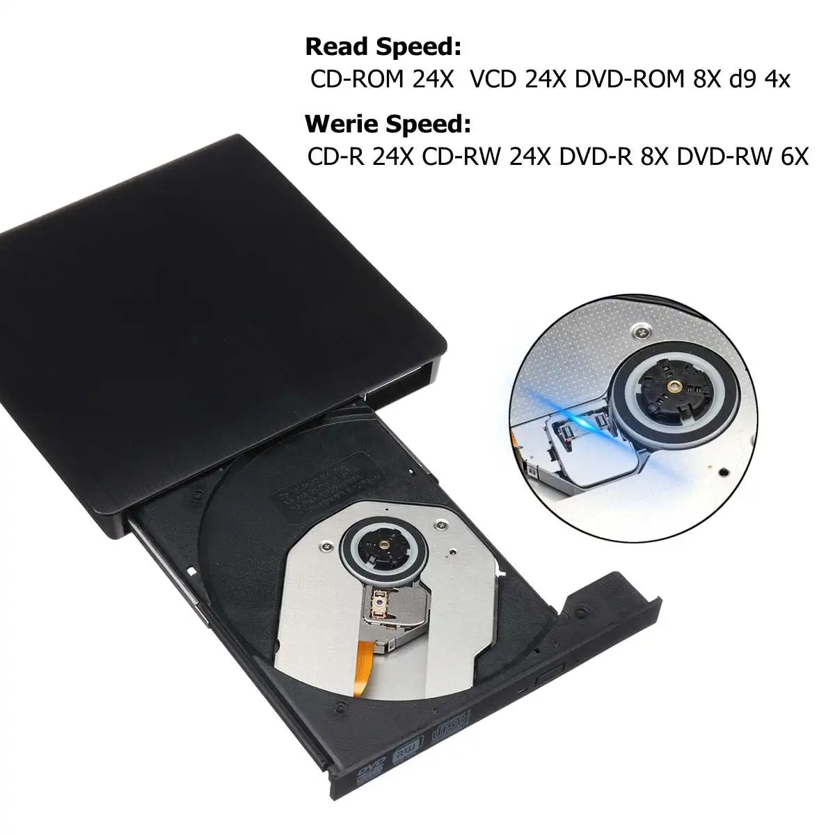 Внешний DVD CD ридер оптический привод USB 2,0 DVD-RW Player плеер горелка тонкий портативный Reader рекордер Portatil для портативных ПК
