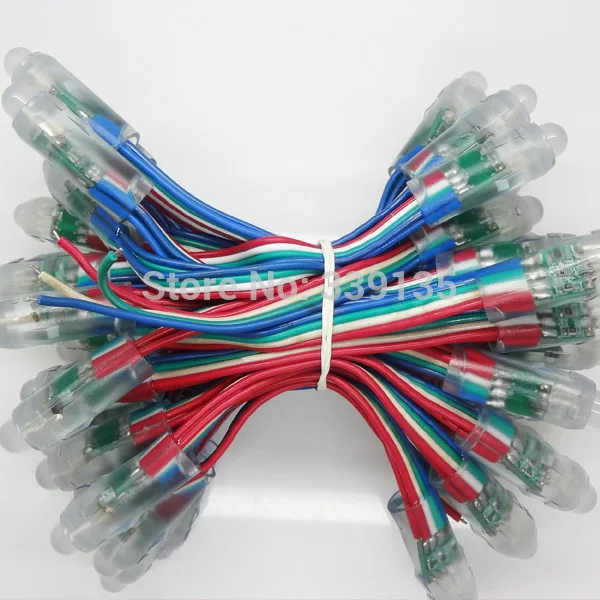 

12V RGB LED Module String light, Round shape, 50pcs/string, Waterproof IP68, DC12V input, only RGB Color without IC chip