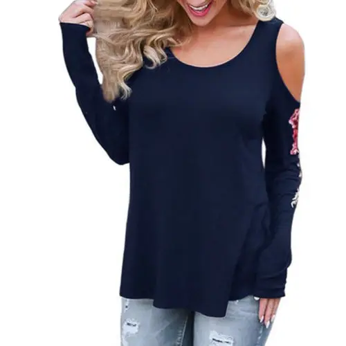 2017 Для женщин Свободные Вышивка футболка Дамы Повседневное топы с длинными