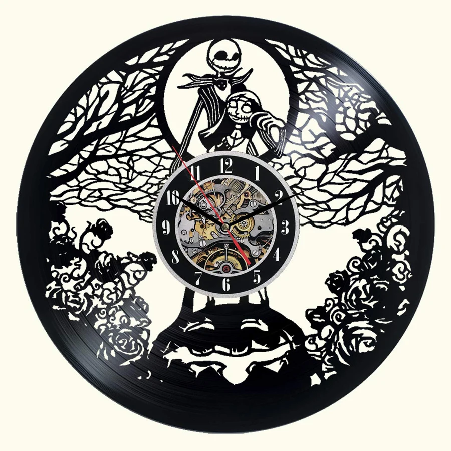 Horloge росписи кошмар перед рождественские настенные часы дизайн мультфильм тема виниловые часы-пластинка часы с подвеской тихий 12 дюймов
