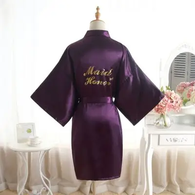 Женский Шелковый Атласный халат подружки невесты с надписью Maid of Honor ночное белье