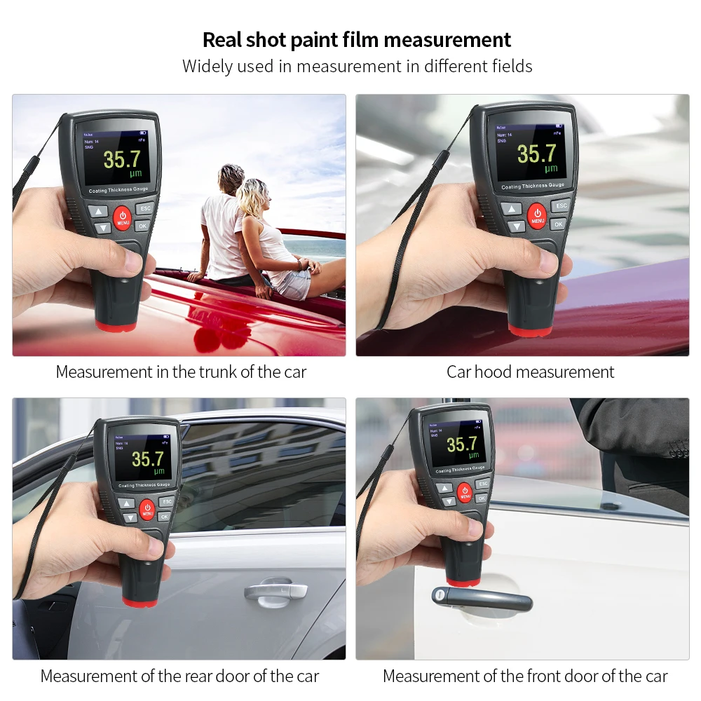 

Mini Digital Automotive Thickness Gauge Coating Meter Car Paint Tester with Color LCD Fe Probe Car Detector