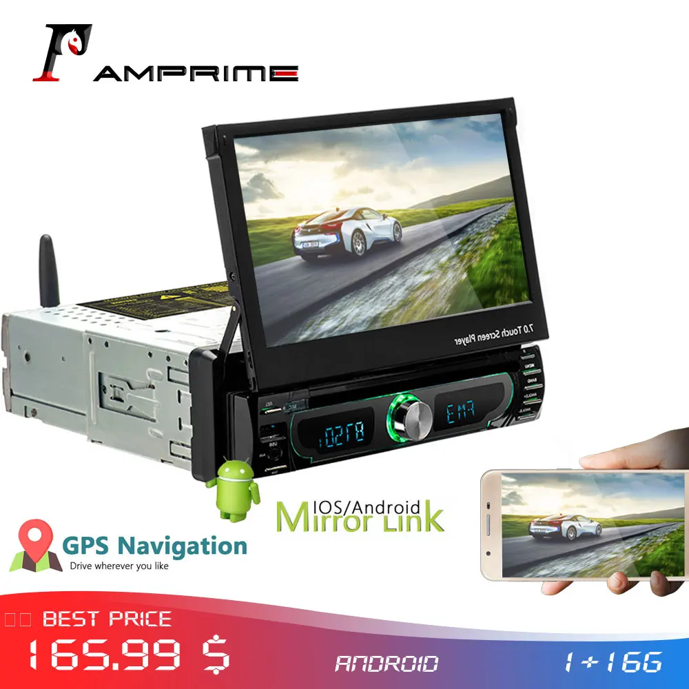 Автомагнитола AMPrime 1 din 7 &quot Android DVD плеер GPS FM приемник USB SD Bluetooth 1DIN мультимедийный