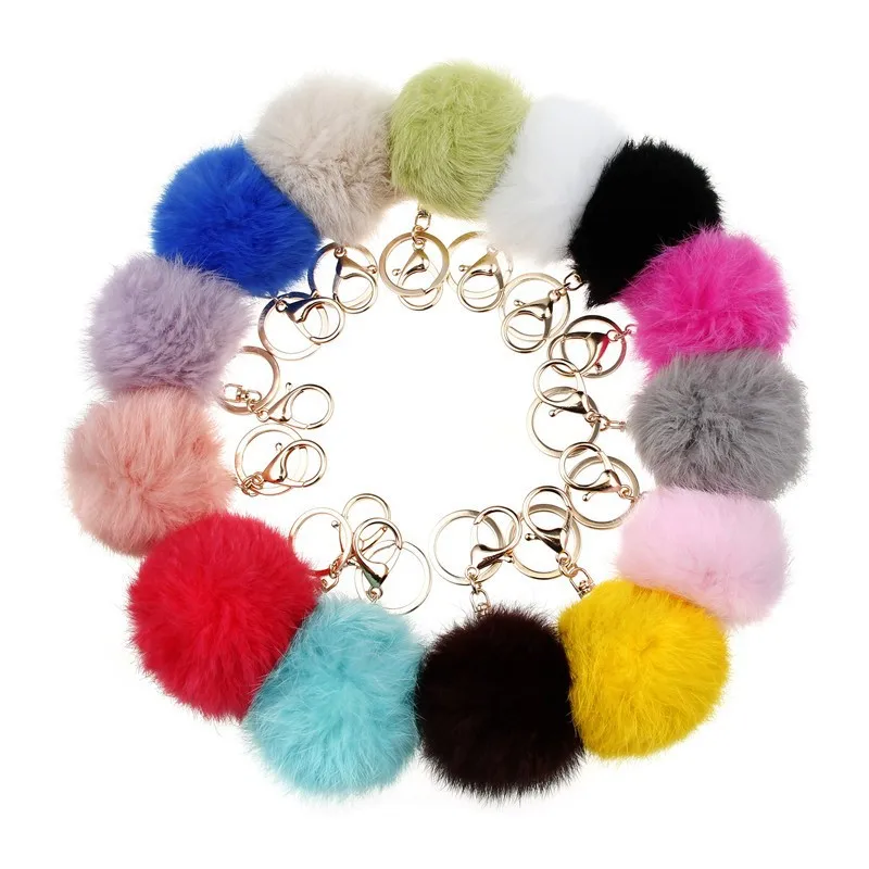 Fashion fur key chain keys for lovers 8 CM White colors rabbit ball keychain jewelry cubre llave Genuine pom | Украшения и