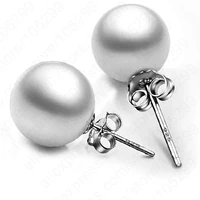 one pair new real pure 925 sterling silver 8mm round pearl beads stud earrings jewelry with back stoppers 2 colors