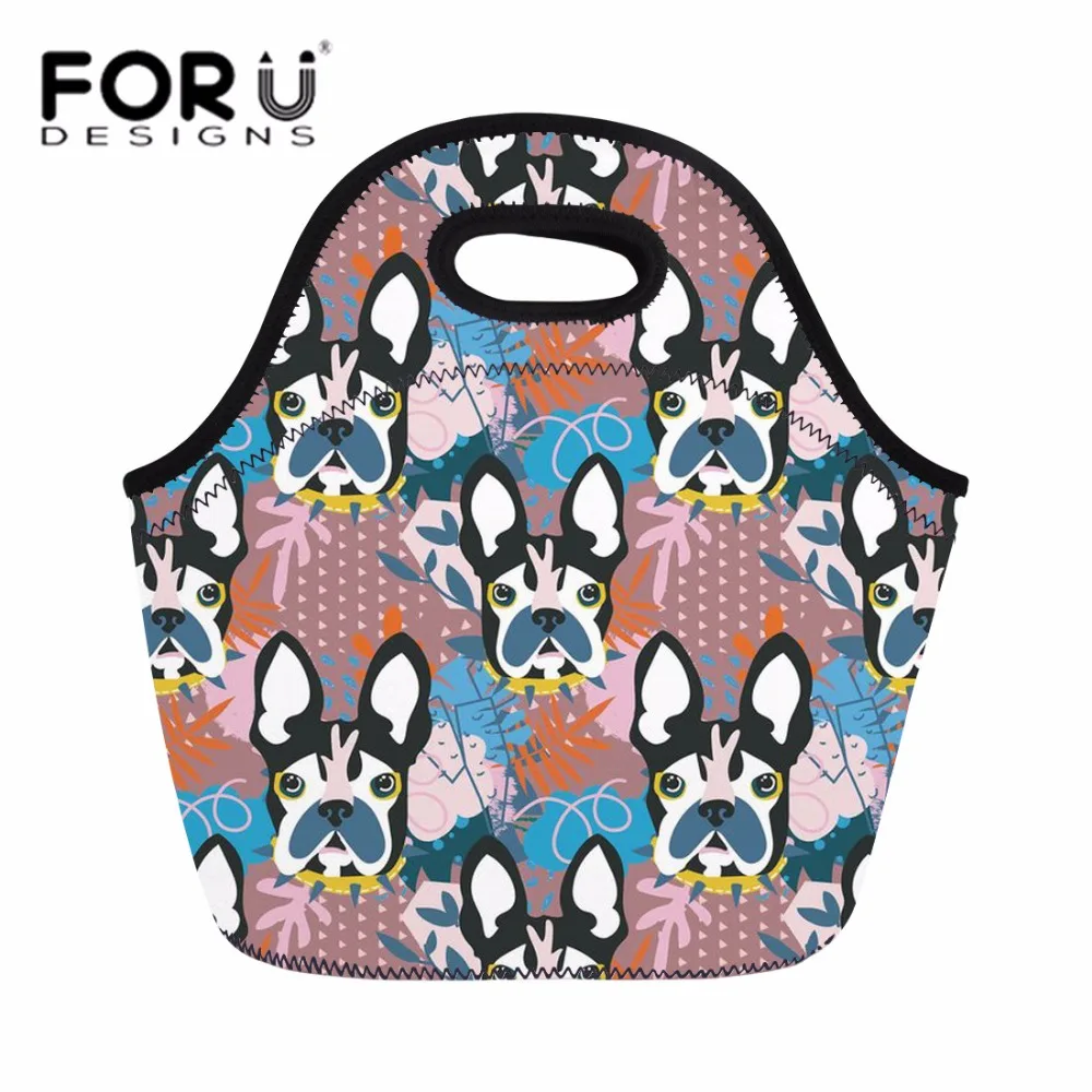 

FORUDESIGNS/Французский бульдог 3D сумка для обедов с принтом для женщин девушки дети Термальность охлаждающая неопреновая сумка для хранения ми...