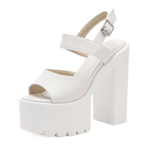 white shoes Gdgydh/черно-белые босоножки; женская обувь на очень высоком каблуке; Новинка года; Летняя женская обувь из мягкой кожи с ремешком на щиколотке; обувь на платформе с пряжкой - Цвет: white shoes