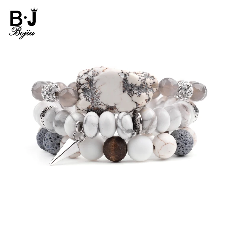 Браслеты BOJIU 3 шт./компл. из натурального камня для женщин Boho Howlite лава рок