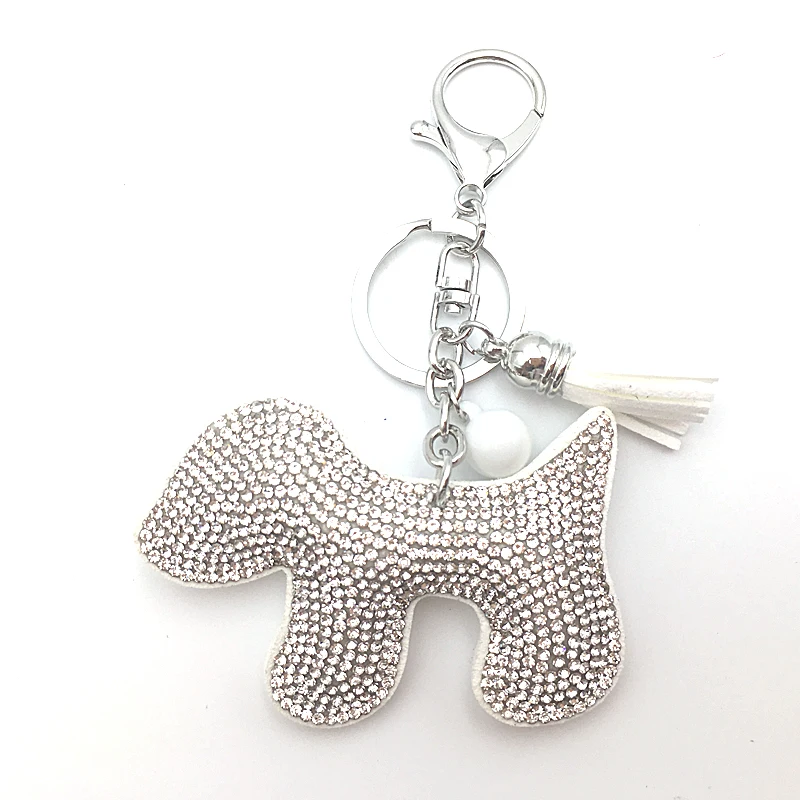 2018 women keychain Rhinestone cute dog shape 10 color fur leather fringed key wholesale|Брелоки| |