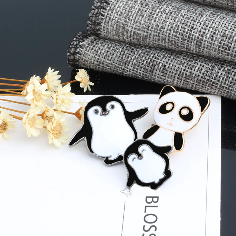 Броши в виде пингвина панды эмалированные значки с милыми мультяшными животными