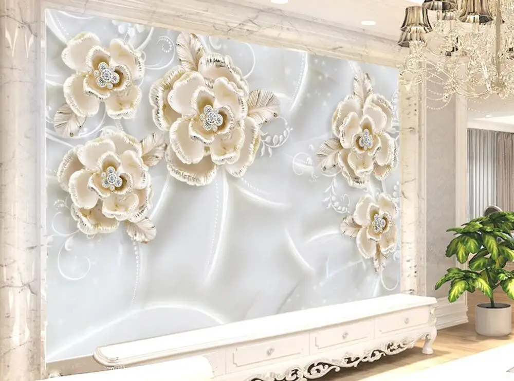 Customized 3D mural wallpaper luxury diamond flower living room sofa TV background wall decoration painting