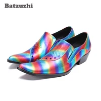 batzuzhi fashion mens shoes bright muti color leather shoes men with rivets 6 5cm high heels zapatos hombre party wedding shoes