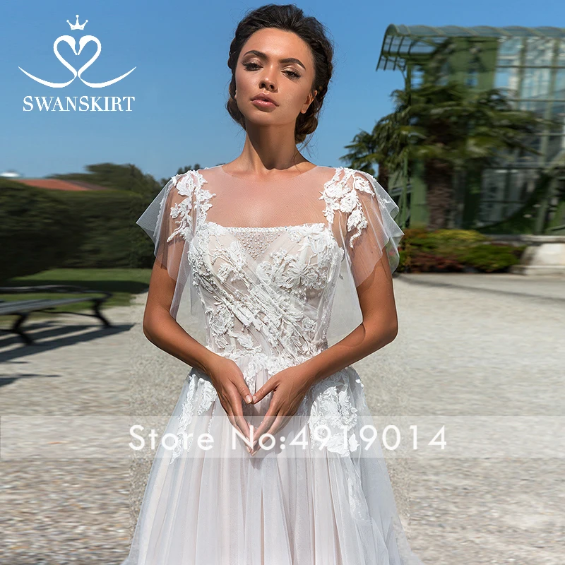 Swanskirt/кружевное свадебное платье трапециевидной формы с аппликацией и рукавами-крылышками; коллекция года; винтажное платье для невесты принцессы с цветочным узором для девочек; Vestido de Noiva; F106
