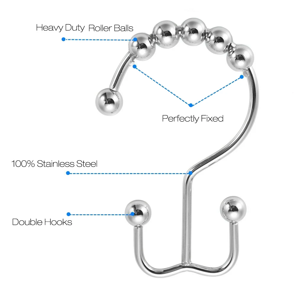 Dafield душ Шторы крючки станок и Нержавеющая сталь кольца металлический двойной