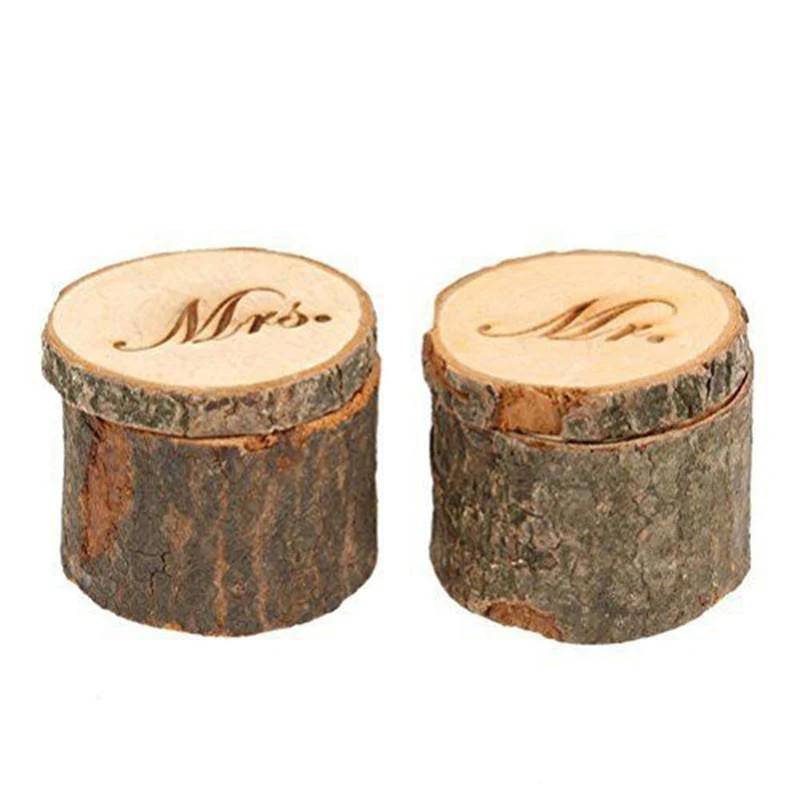 Страна Винтаж «Mr» и «Mrs» коробка для кольца на свадьбу, на День святого Валентина, деревянные кольца круглый ювелирных изделий держатель Чехол подарки контейнер под элемент питания 2 шт./компл