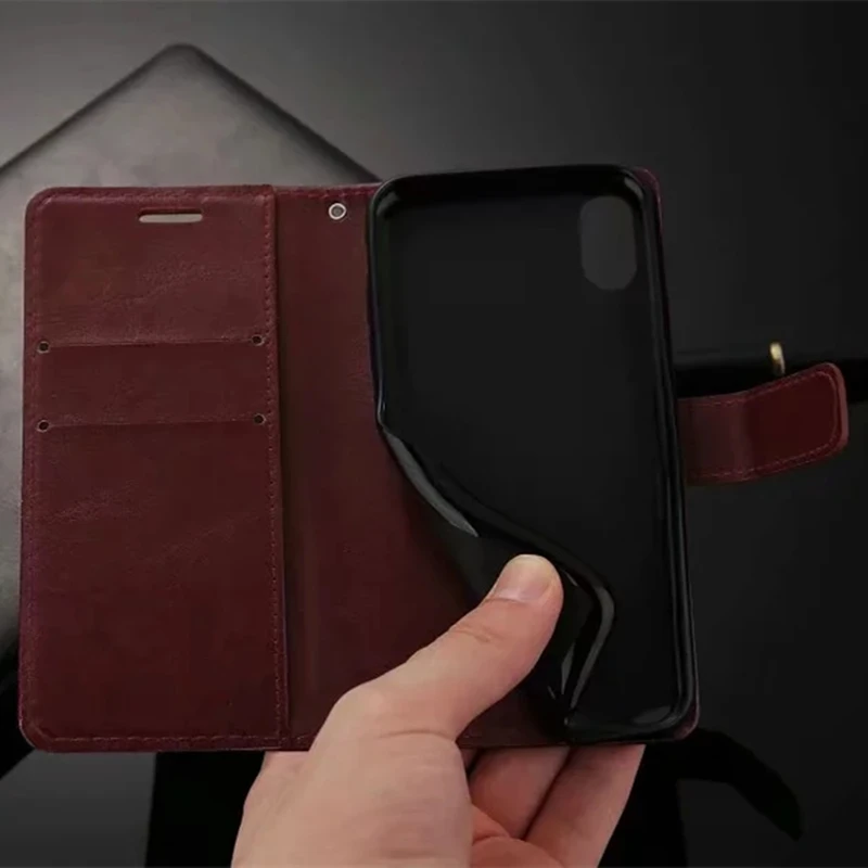 Чехол подставка из искусственной кожи в стиле ретро для iPhone XS MAX XR 7 Plus 8