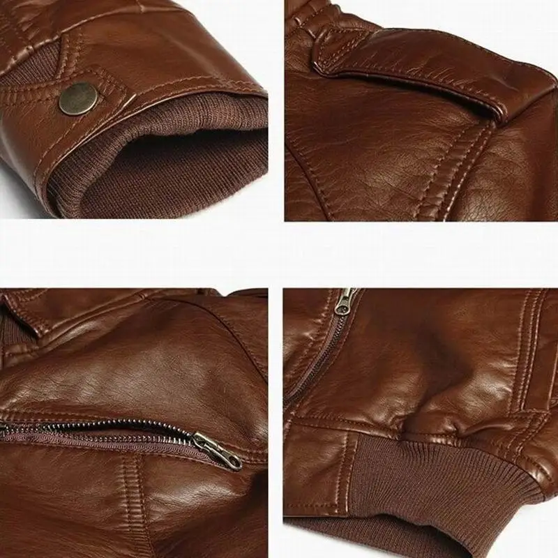 

MISSKY Men PU Leather Motorcycle Jackets Solid Color Autumn Winter Outwear Coat Top