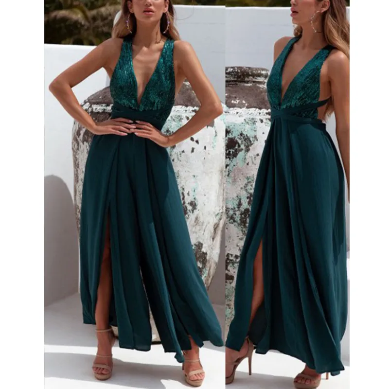 Женские шифоновые Комбинезоны с широкими штанинами без рукавов открытой спиной