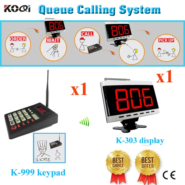Order Taking Services System Wireless Queuing Pager For Restaurant With CE Passed(1 display+1 transmitter keypad)