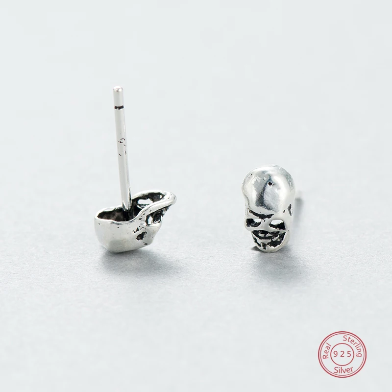 Jisensp Fashion Skull Stud Earrings Steampunk Punk Jewelry 100% 925 Silver Earings Retro Hollow Skeleton Piercing Ear Gothic | Украшения и