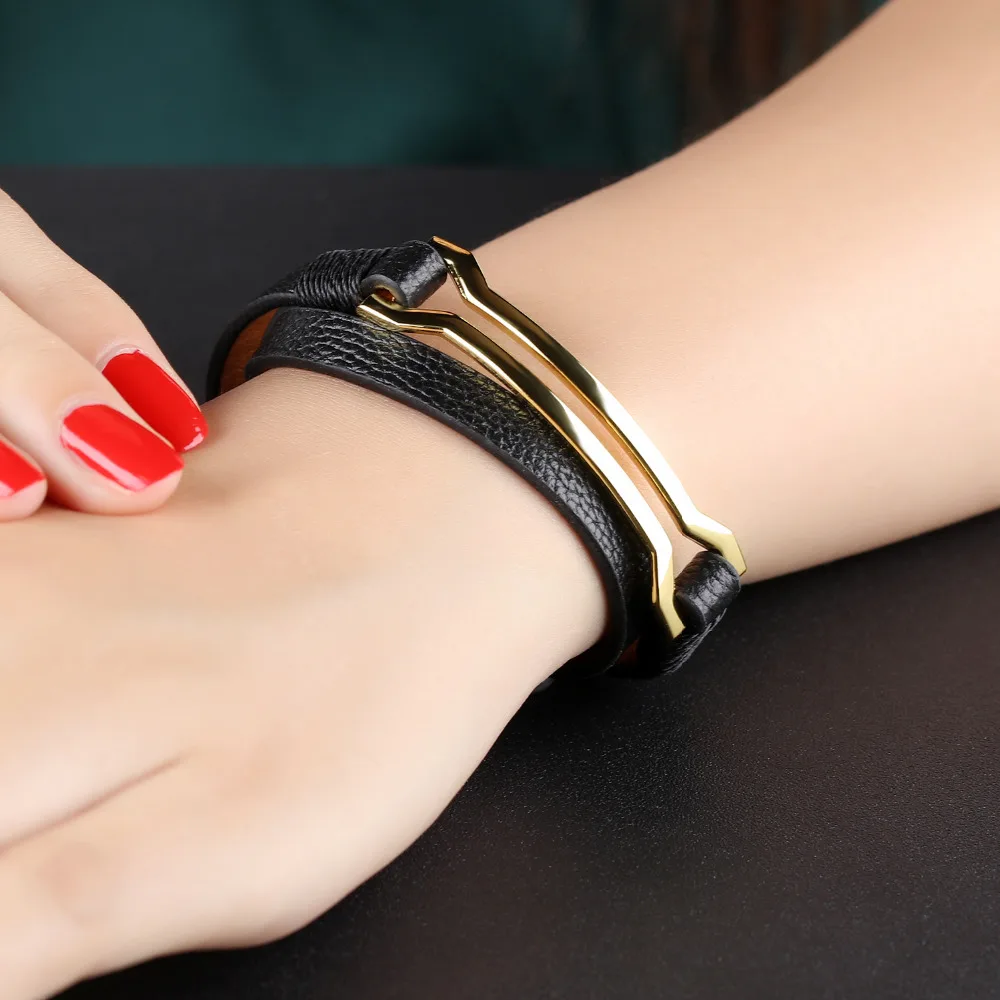 7SEAS Women Lady Men Adjustab Multilayer Bracelets Bangles Rock Cowhide Leather Metal Bars Fashion Jewelry Gift 7S1119 | Украшения и