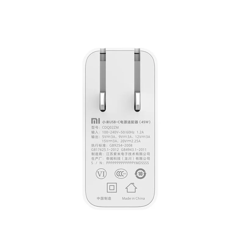 Xiaomi type-C USB-C адаптер питания 65 Вт 45 Вт 5 в 9 в 12 В 15-3A 20V-2.25A QC3.0 быстрое зарядное устройство поддержка ноутбука телефон Тип C