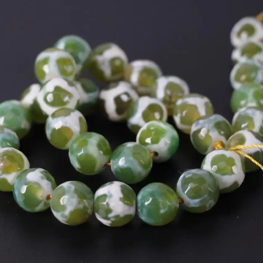 

3Strand/Lot,Wholesale 12mm Yellow Green Football Tibetan Dzi Onxy Faceted Round Loose Beads,DIY Bracelet Jewelry Making