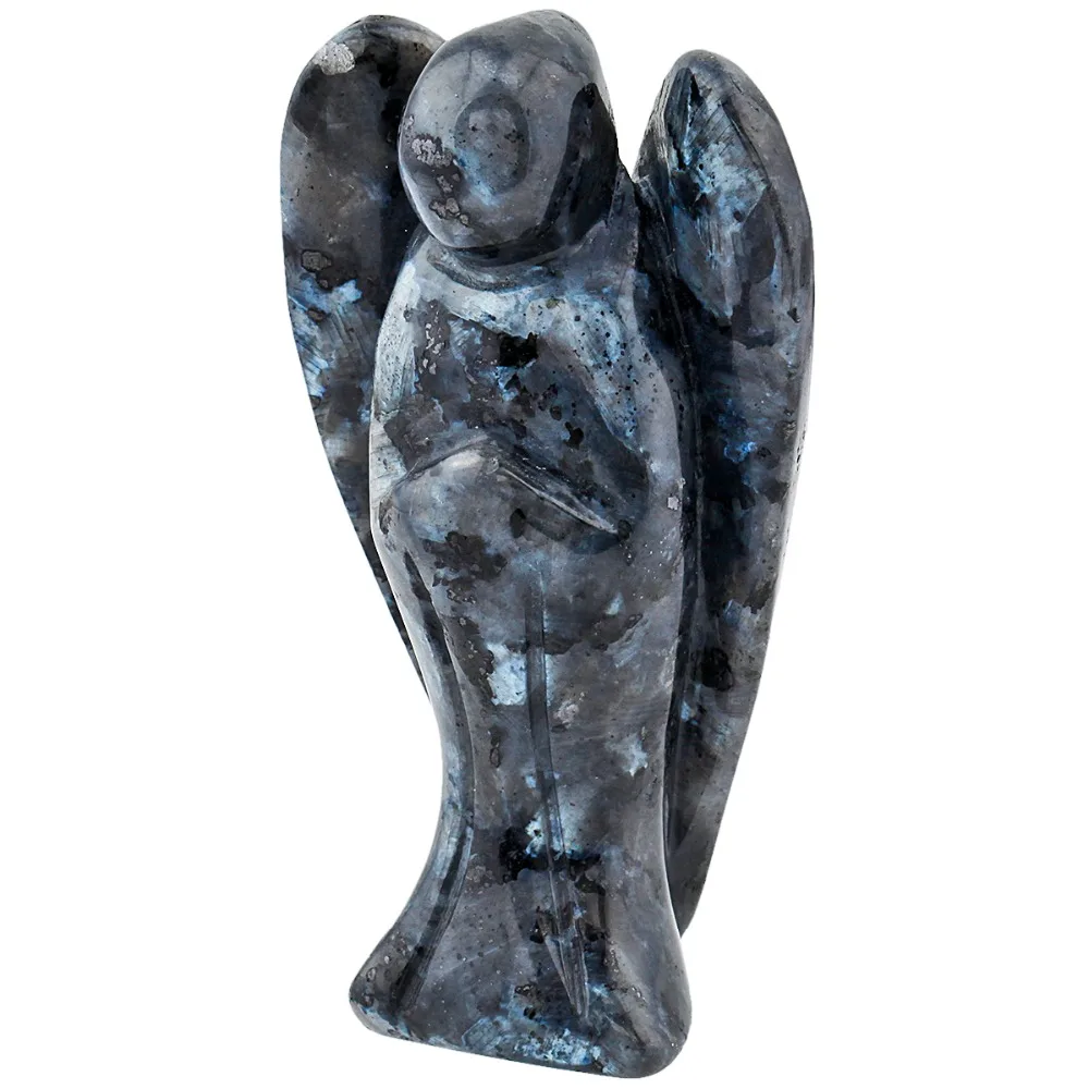 TUMBEELLUWA 3 inch Labradorite Pocket Guardian Angel Figurine Statue,Reiki Healing Stone