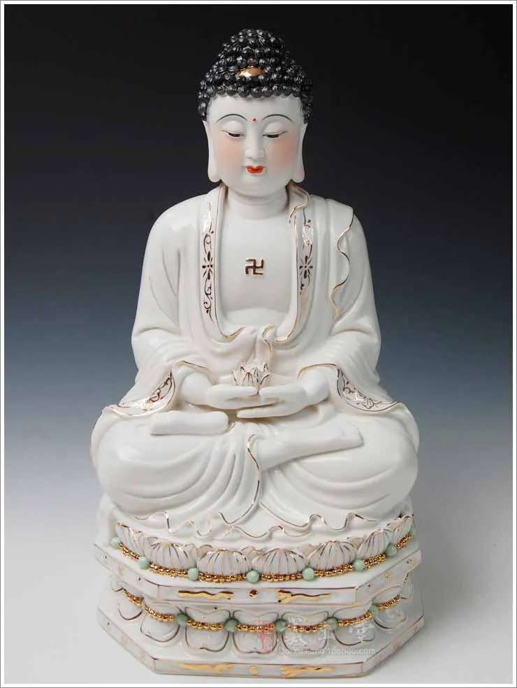 Керамическая статуэтка украшения Sambo Будда Шакьямуни золото лотос Tathagata Tatsu