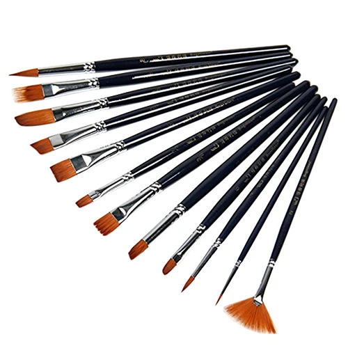 12 шт. черный профессиональный нейлоновый набор кистей для волос художника