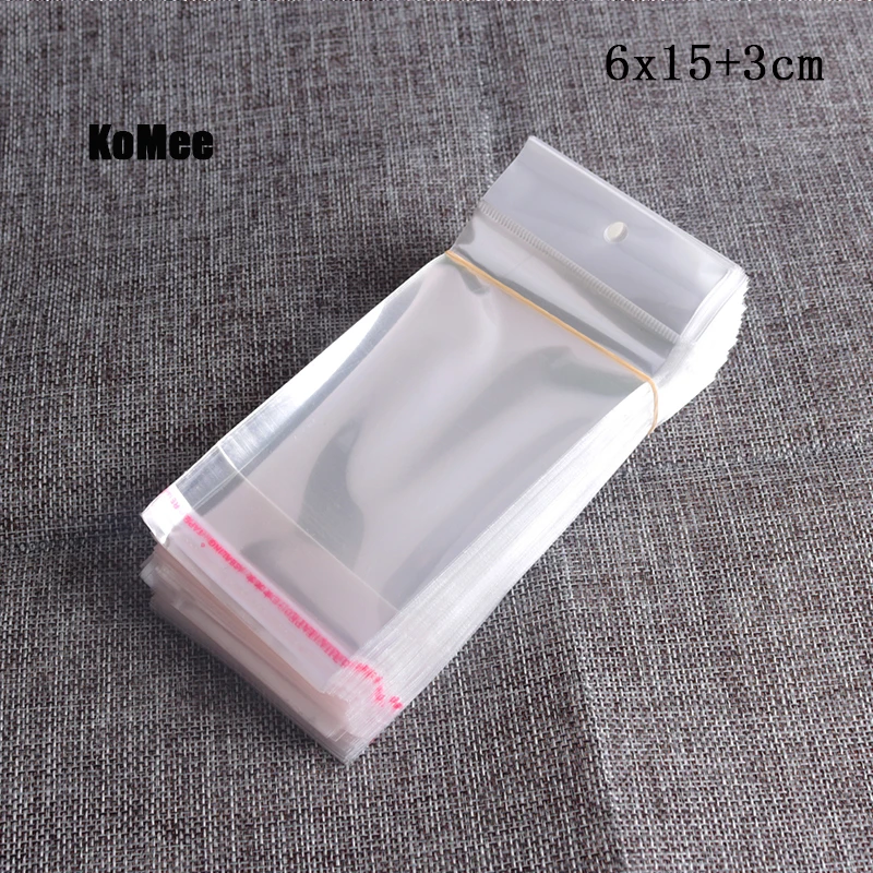 

Hot Sale 200pcs/lot 6x15+3cm Option Clean Color Storage Bag Packaging Self Adhesive Bags with header Plastic OPP Bag