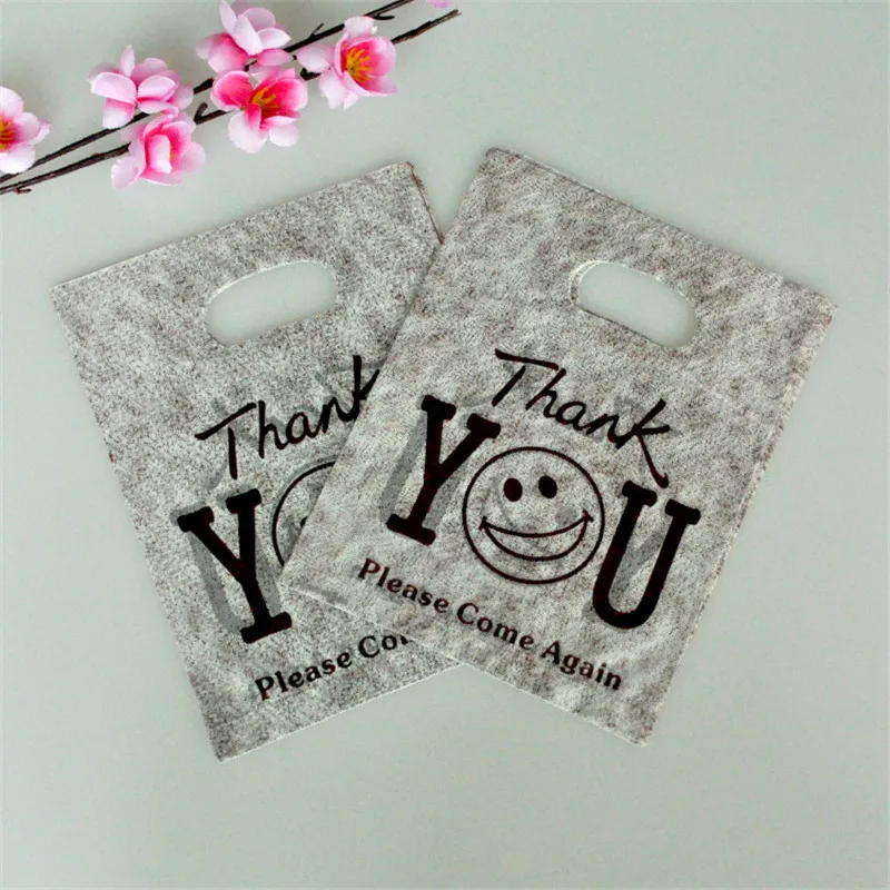 100 шт./компл. 15x20 см пластиковый подарочный пакет с надписью Thank You Smile ручка для