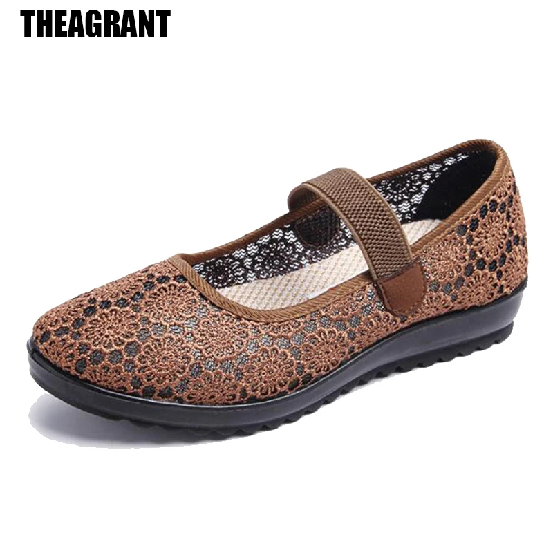 

THEAGRANT National Style Mesh Women Flat Shoes Spring Ethnic Cut Out Lady Drive Walk Shoes Shallow Casual Mary Janes WFS3009