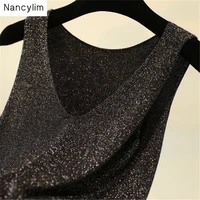 large size camisole tanks women loose summer autumn all match v collar underwear and outwear tops knitwear nancylim