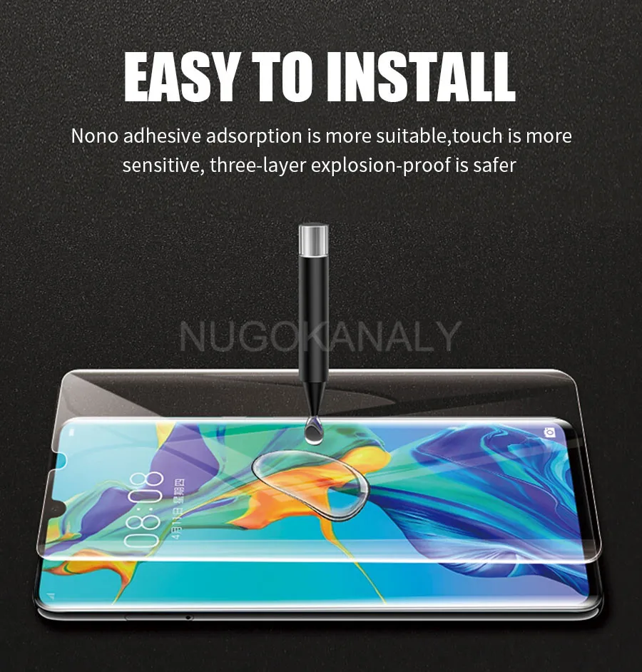 УФ жидкое 3D изогнутое полное Клей закаленное стекло для HUAWEI P30 P20 mate 20 Lite Pro Защитная пленка для полного покрытия
