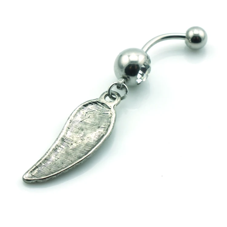 Кольца для пупка JINGLANG из нержавеющей стали 316L с подвеской из страз и перышком, гипоаллергенные ювелирные изделия.