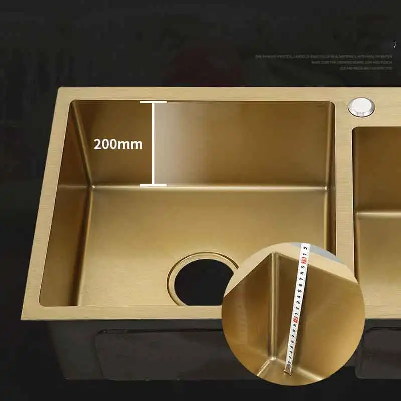 87x43cm Kitchen Sink SUS304 Stainless Steel Strainer Brushed Gold Double Bowl Nano-coating Sinks Vegetable Washing | Обустройство